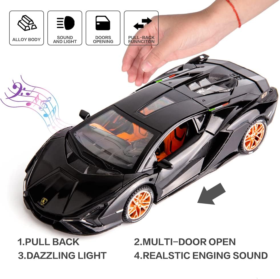 1:24 Metal Car Lamborghini Sian Die Cast Alloy Light & Sound MultiColor (MultiColor, Pack Of1)