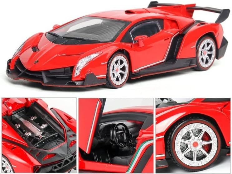 BIG SIZE LAMBORGHINI VENENO 1:24 DIECAST METAL PULLBACK TOY CAR WITH OPENABLE DOORS & LIGHT, MUSIC BOYS CAR FOR KIDS BEST TOYS GIFTS TOYS FOR KIDS [SIZE:-21CM*12CM*8.7CM]【 MULTICOLOR 】