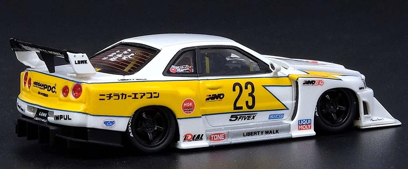 Big Size 1:24 LBWK Nissan E-R34 Super Silhouette Skyline GTR Diecast Scale Model Metal Pull Back with Openable Doors & Light, Music Toy Vehicle for Kids [SIZE:-21 CM*9CM*8.5CM]【 MULTICOLOR 】