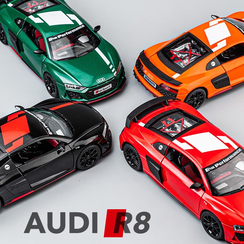 BIG SIZE AUDI R8 V10 1:24 DIECAST METAL PULLBACK TOY CAR WITH OPENABLE DOORS & LIGHT, MUSIC BOYS CAR FOR KIDS BEST TOYS GIFTS TOYS FOR KIDS [SIZE:-20CM*8.6CM*4.5CM]【 MULTICOLOR 】