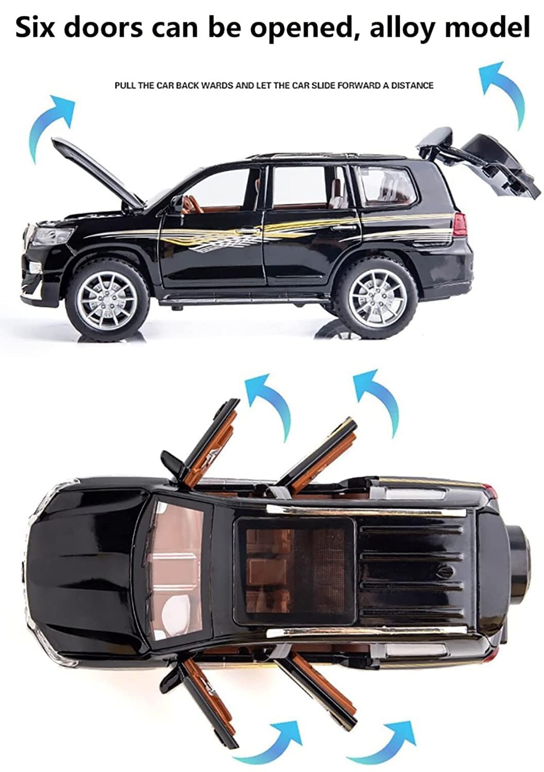 LAND CRUISER PRADO BIG SIZE 1:24 DIECAST METAL PULLBACK TOY CAR WITH OPENABLE DOORS & LIGHT, MUSIC BOYS CAR FOR KIDS BEST TOYS GIFTS TOYS FOR KIDS [SIZE:-22CM*9CM*7CM]【 MULTICOLOR 】