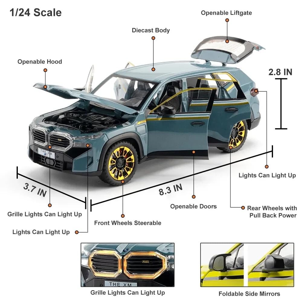 BIG SIZE BMW XM THE 1:24 DIECAST METAL PULLBACK TOY CAR WITH OPENABLE DOORS & LIGHT, MUSIC BOYS CAR FOR KIDS BEST TOYS GIFTS TOYS FOR KIDS [SIZE:-22CM*10.5CM*9CM]【 MULTICOLOR 】