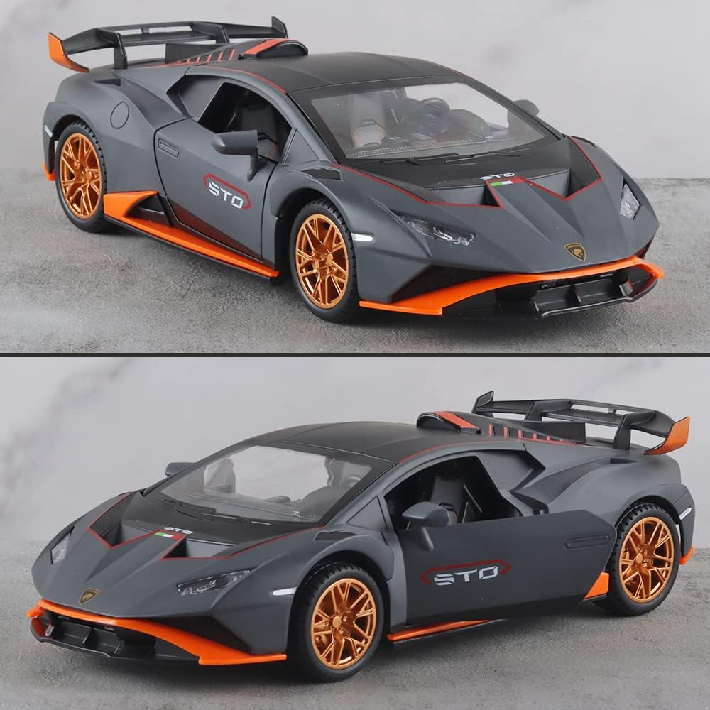 BIG SIZE LAMBORGHINI HURRICANE STO SPORTS 1:24 DIECAST METAL PULLBACK TOY CAR WITH OPENABLE DOORS & LIGHT, MUSIC BOYS CAR FOR KIDS BEST TOYS GIFTS TOYS FOR KIDS [SIZE:-21CM*9CM*5.3CM]【 MULTICOLOR 】