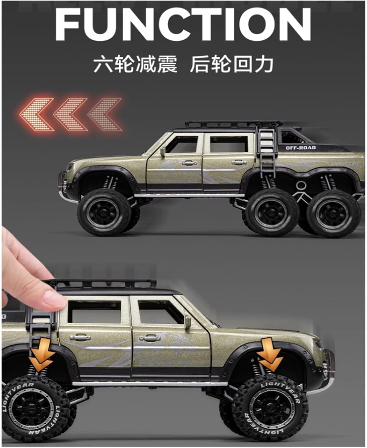 BIG SIZE LAND ROVER DEFENDER GUARD 6X6 1:24 DIECAST METAL PULLBACK TOY CAR WITH OPENABLE DOORS & LIGHT, MUSIC BOYS CAR FOR KIDS BEST TOYS GIFTS TOYS FOR KIDS [SIZE:-20CM*9.5CM*5CM]【 MULTICOLOR 】