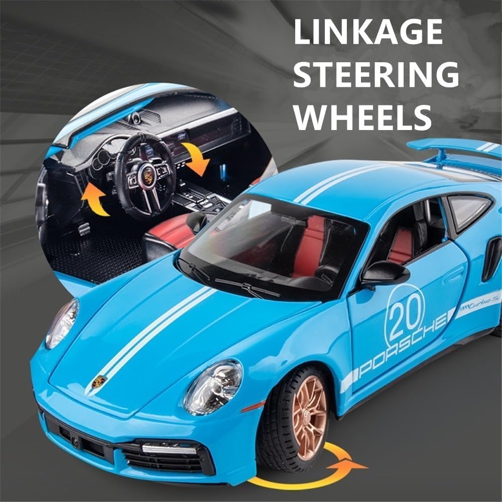 PORSCHE 911 1:32 DIECAST METAL PULLBACK TOY CAR WITH OPENABLE DOORS & LIGHT, MUSIC BOYS CAR FOR KIDS BEST TOYS GIFTS TOYS FOR KIDS [SIZE:-16.3CM*7.5CM*4.6CM]【 MULTICOLOR 】