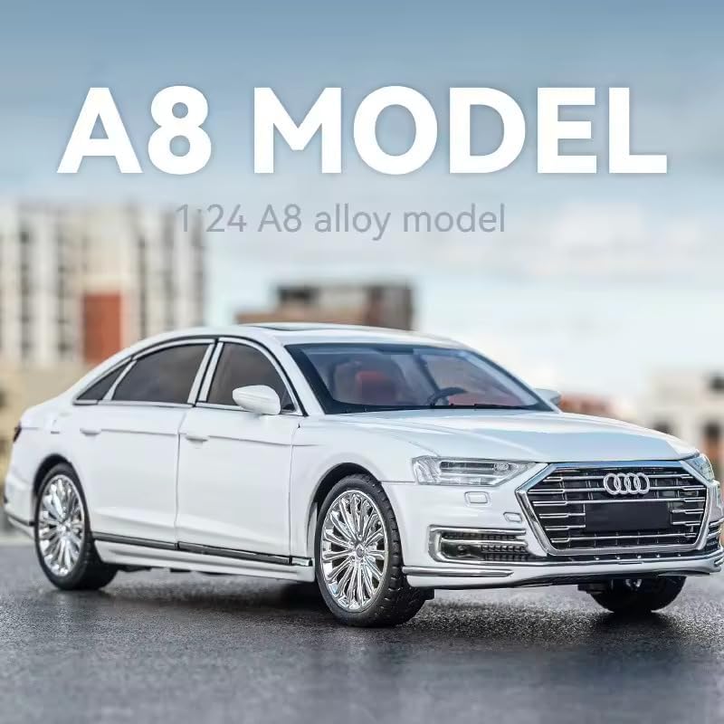 AUDI A8 1:24 DIECAST METAL PULLBACK TOY CAR WITH OPENABLE DOORS & LIGHT, MUSIC BOYS CAR FOR KIDS BEST TOYS GIFTS TOYS FOR KIDS [SIZE:-22CM*9CM*7CM]【 MULTICOLOR 】