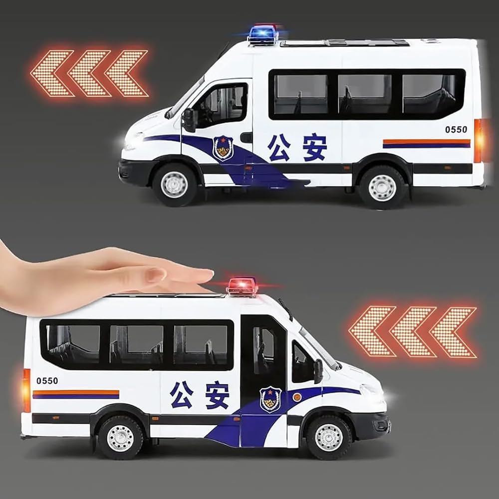 BIG SIZE POLICE VAN 1:24 DIECAST METAL PULLBACK TOY CAR WITH OPENABLE DOORS & LIGHT, MUSIC BOYS CAR FOR KIDS BEST TOYS GIFTS TOYS FOR KIDS [SIZE:-21CM*10CM*9CM]【 MULTICOLOR 】