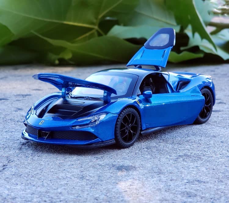 FERRARI SF90 1:32 DIECAST METAL PULLBACK TOY CAR WITH OPENABLE DOORS & LIGHT, MUSIC BOYS CAR FOR KIDS BEST TOYS GIFTS TOYS FOR KIDS [SIZE:-15.2CM*6.5CM*3.5CM]【 MULTICOLOR 】