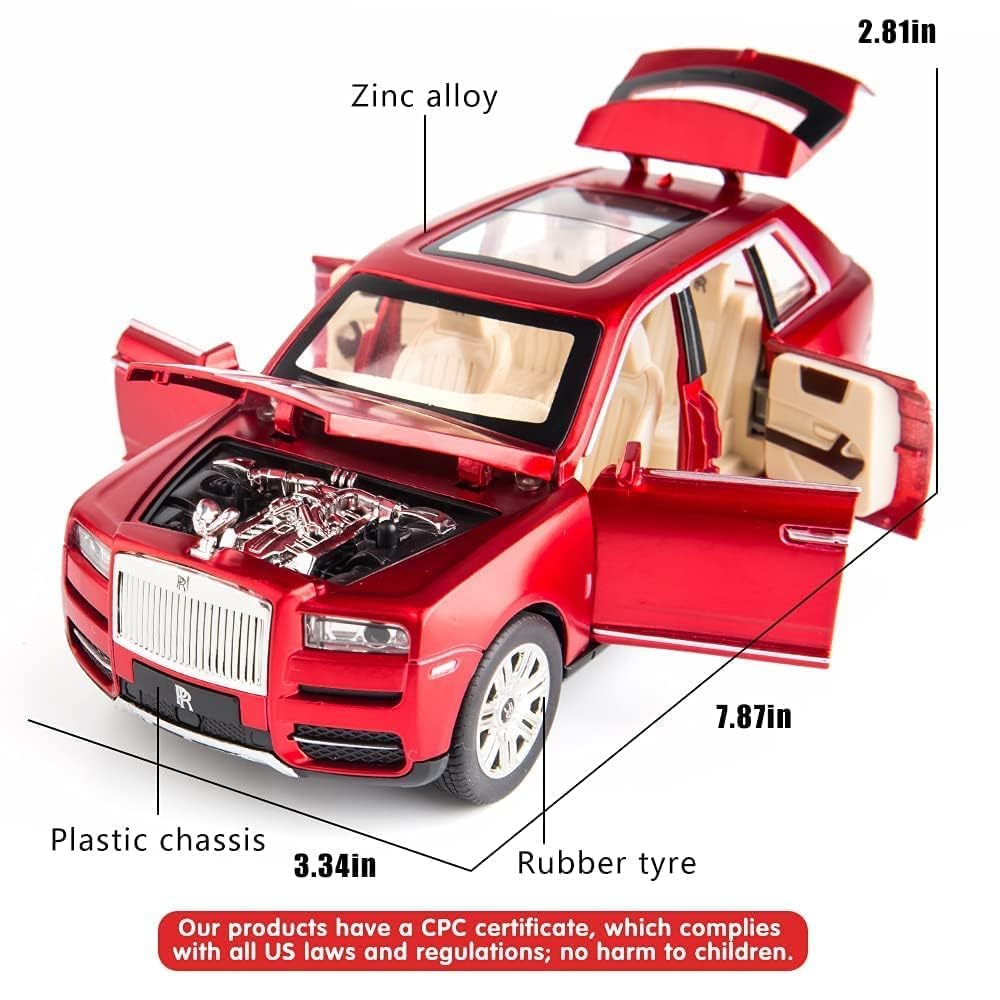 BIG SIZE ROLLS ROYCE CULLINAN 1:24 DIECAST METAL PULLBACK TOY CAR WITH OPENABLE DOORS & LIGHT, MUSIC BOYS CAR FOR KIDS BEST TOYS GIFTS TOYS FOR KIDS [SIZE:-20CM*8.5CM*7CM]【 MULTICOLOR 】