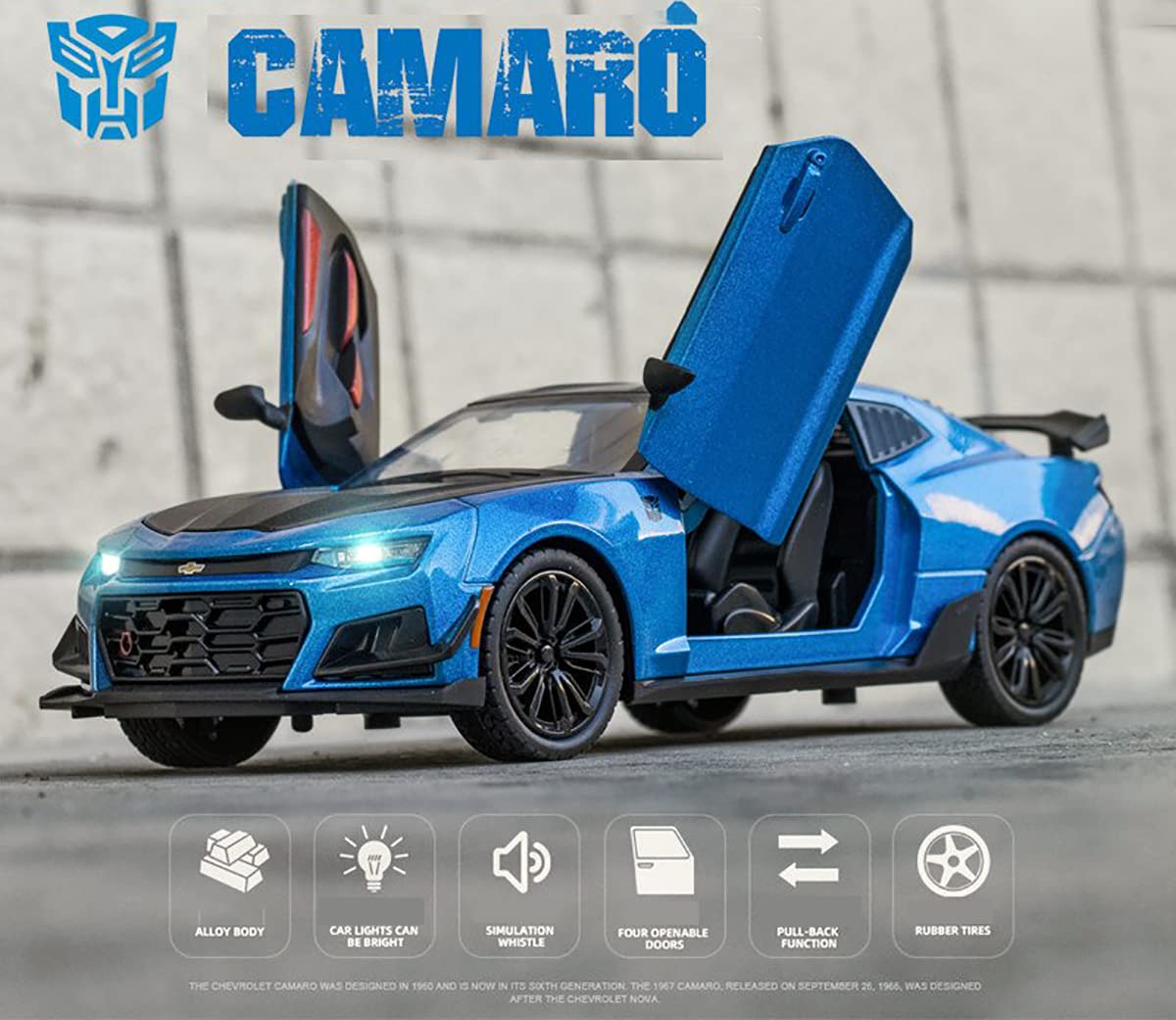 1:32 Diecast Metal Model Car Chevy Camro Toy Car For Kid Sound And Light (Blue, Pack Of1)