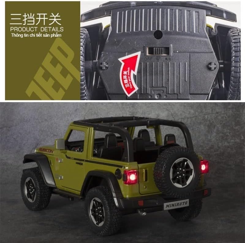 Big Size 1:24 Diecast Model Alloy Jeep Wrangler Rubicon 1941 Metal Pull Back with 6 Openable Doors & Sound Light Auto Toy car [20.5Cm *10.8Cm *10.5 Cm]