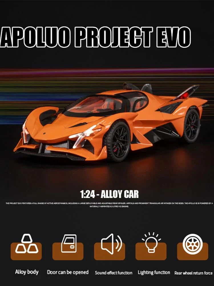 BIG SIZE APOLLO SPORT CAR EXCLUSIVE 1:24 DIECAST METAL PULLBACK TOY CAR WITH OPENABLE DOORS & LIGHT, MUSIC BOYS CAR FOR KIDS BEST TOYS GIFTS TOYS FOR KIDS [SIZE:-22CM*9CM*7CM]【 MULTICOLOR 】