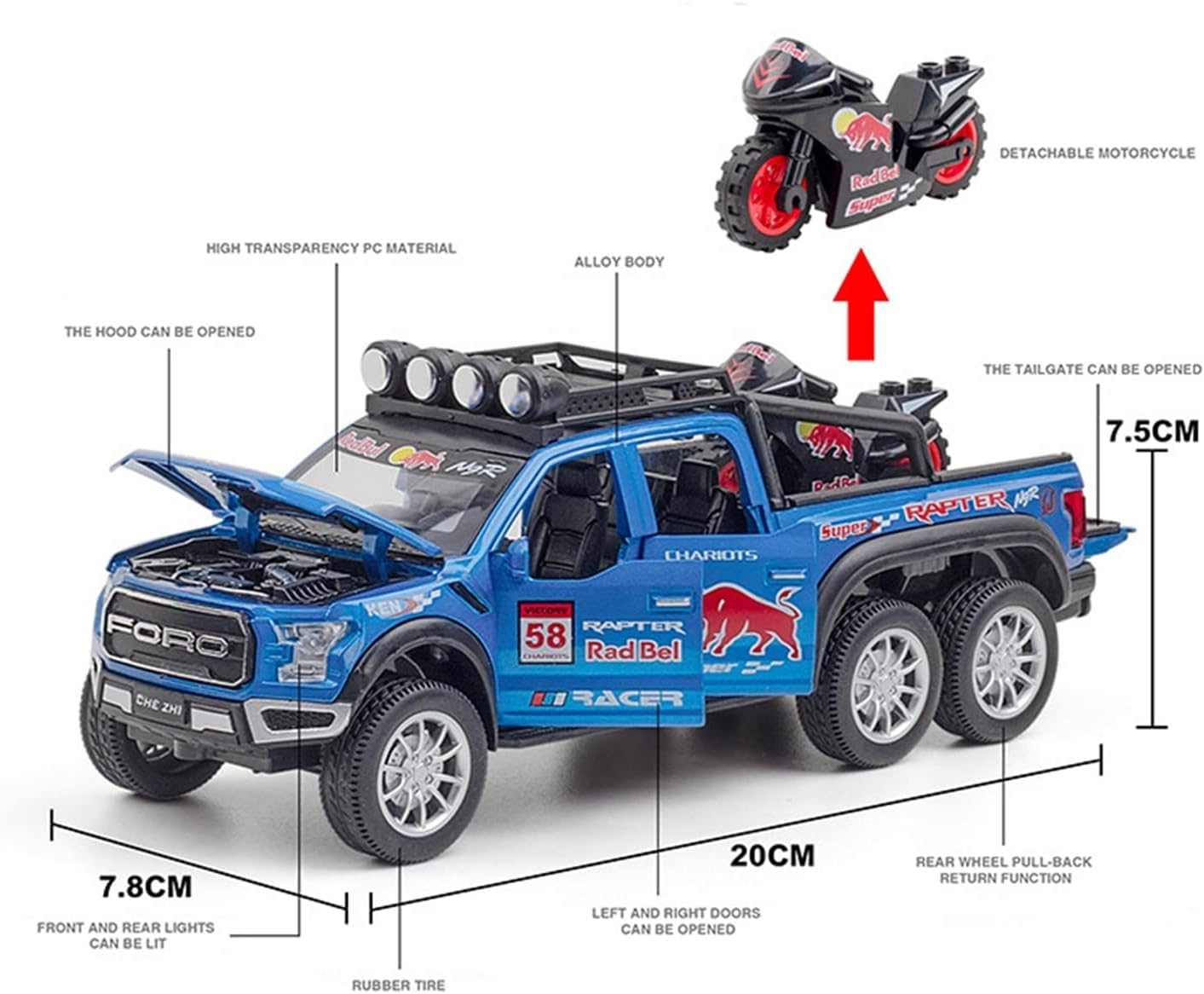 Ford Raptor F150 Pick-up Scale Model Diecast Metalcar - All Size