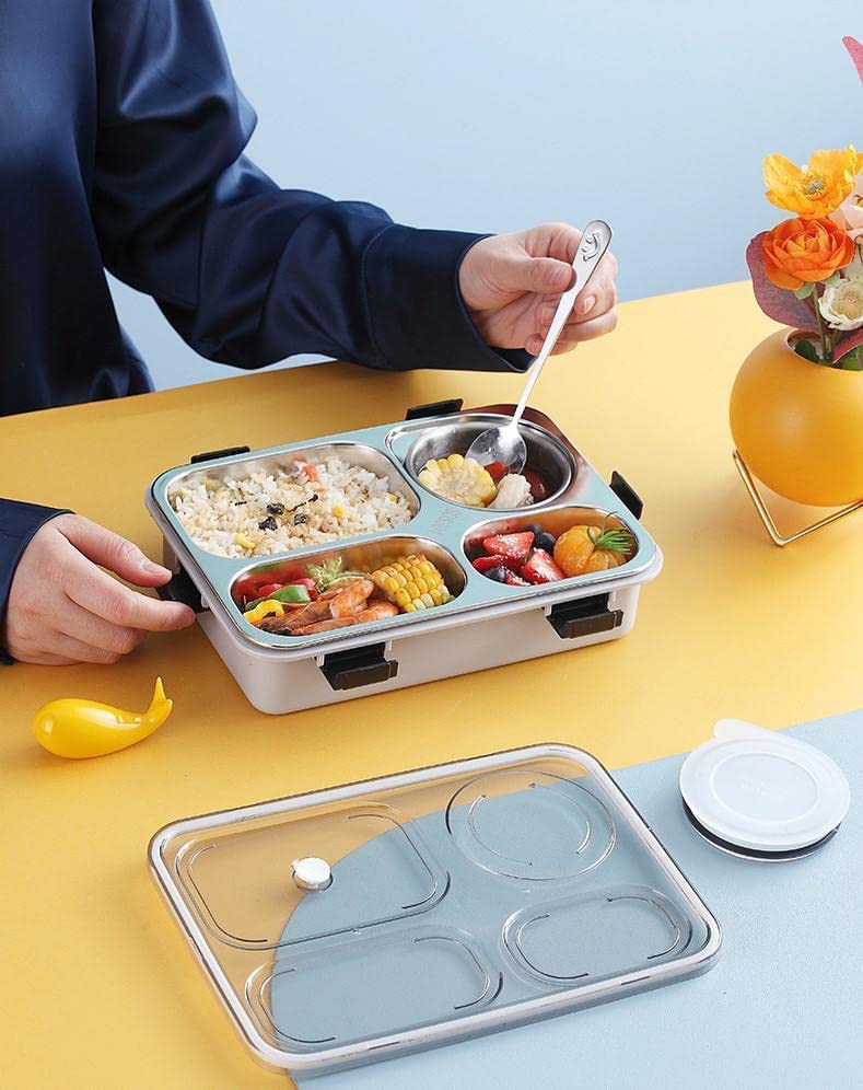 4 Compartment Lunch Box Stainless Steel Tiffin Box Microwave Safe