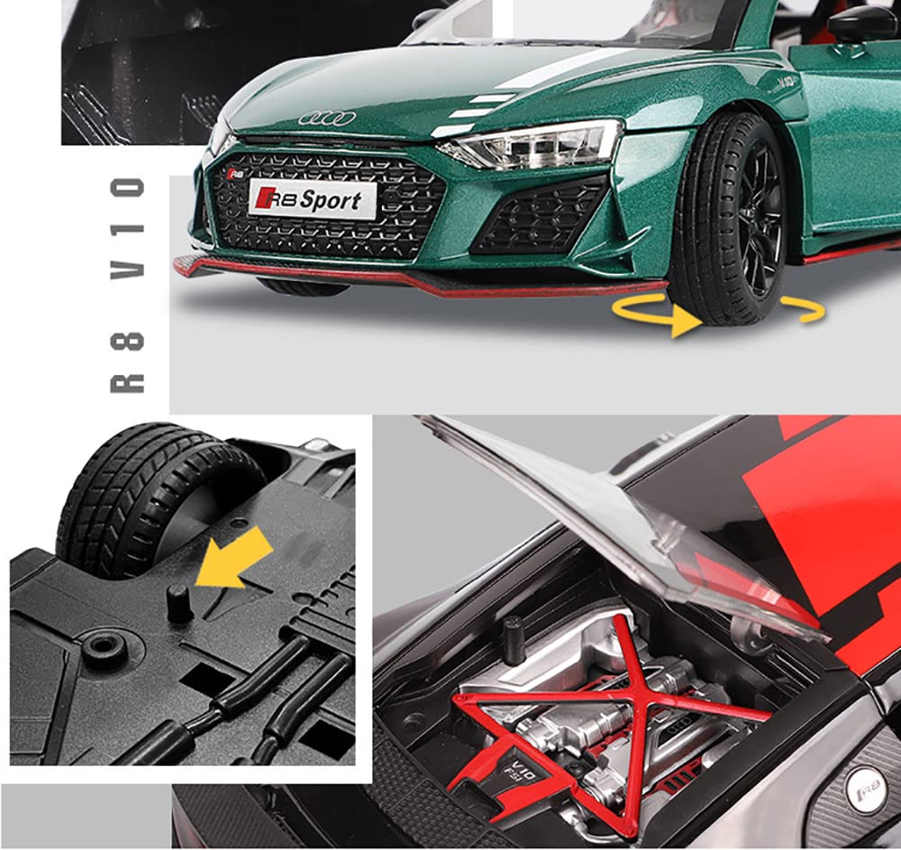 BIG SIZE AUDI R8 V10 1:24 DIECAST METAL PULLBACK TOY CAR WITH OPENABLE DOORS & LIGHT, MUSIC BOYS CAR FOR KIDS BEST TOYS GIFTS TOYS FOR KIDS [SIZE:-20CM*8.6CM*4.5CM]【 MULTICOLOR 】