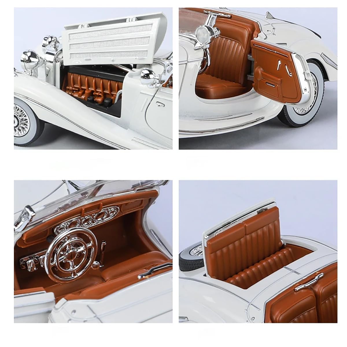 NEW VINTAGE 1936 MERCEDES-BENZ 500K SPECIAL-ROADSTER BIG SIZE  1:24 DIECAST METAL PULLBACK TOY CAR WITH OPENABLE DOORS & LIGHT, MUSIC BOYS CAR FOR KIDS BEST TOYS GIFTS TOYS FOR KIDS [SIZE:-22CM*8CM*6CM]【 MULTICOLOR 】