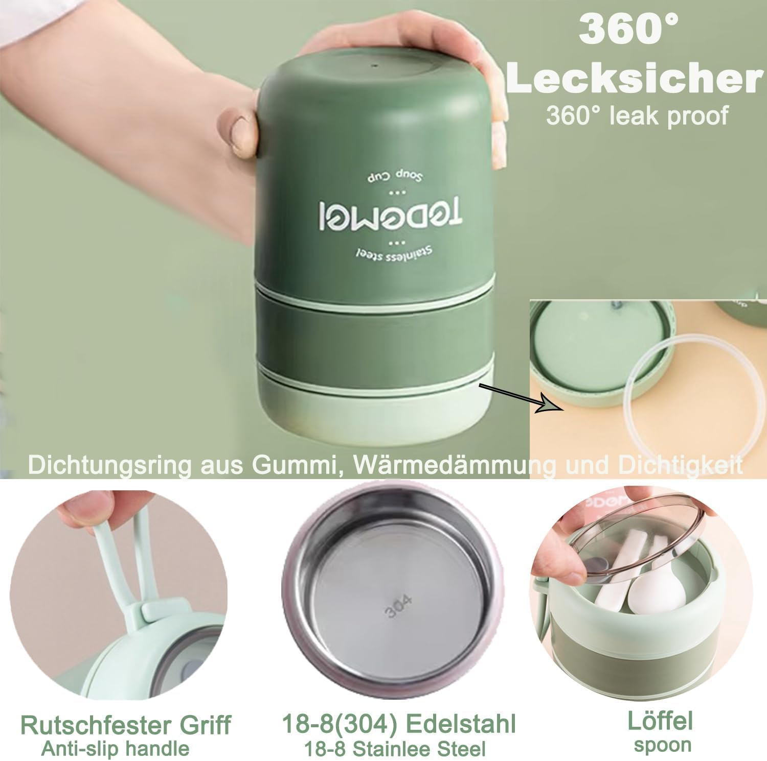 2 Container Portable Thermal Lunch Box with Stainless Steel