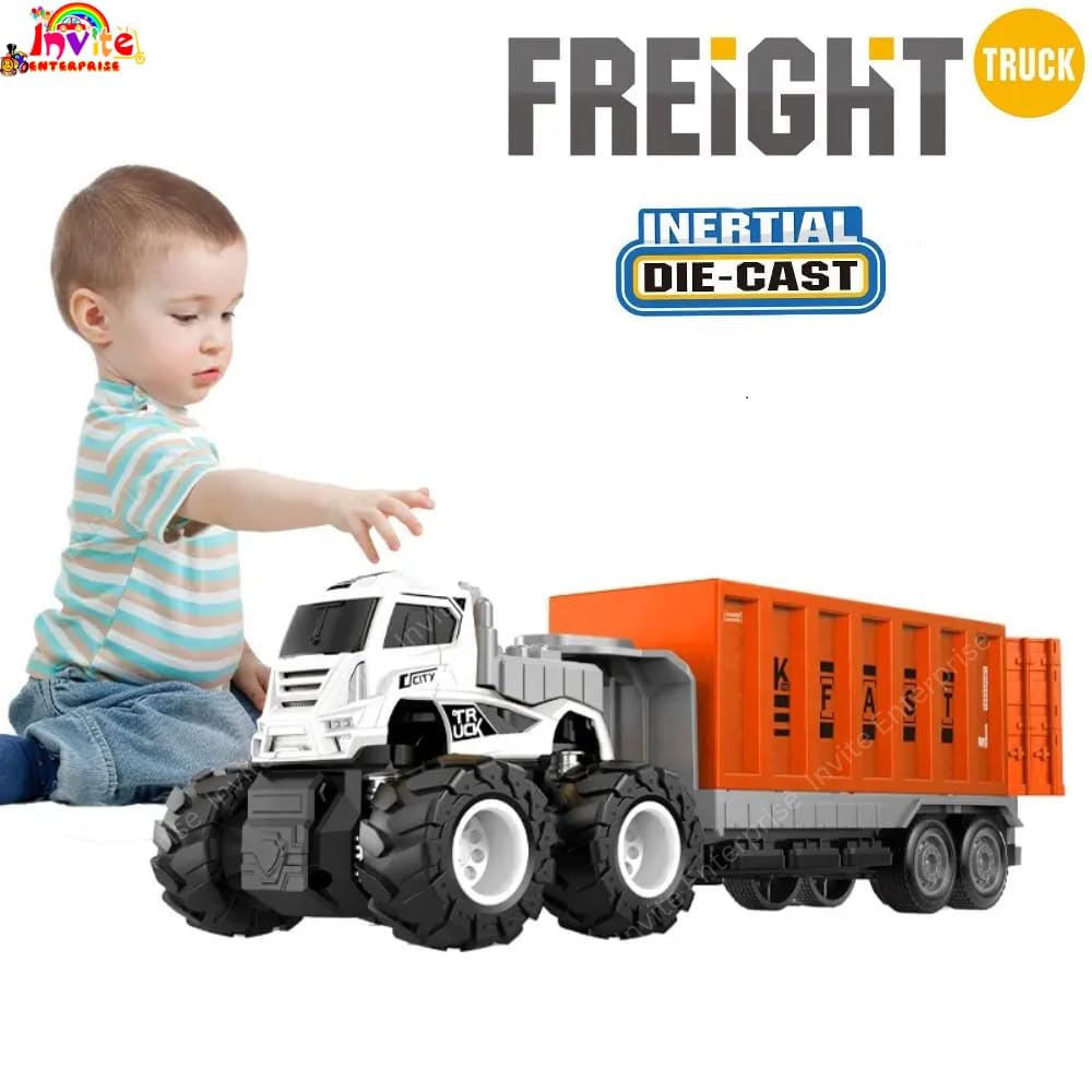 1:43 4WD Diecast Alloy Logistic-Transportation Big Truck Toys with Friction Powered Miniature Car Vehicle Toy for Kids, Boys and Girls (2 Color Truck = Sent Any 1 Truck)