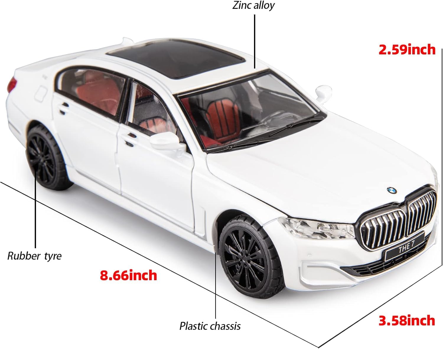 BMW 760Li Big 1:24 Diecast Scale Model Metal Pull Back with Openable Doors & Light, Music Toy Vehicle for Kids [SIZE:-21 CM*9CM*8.5CM]【 MULTICOLOR 】