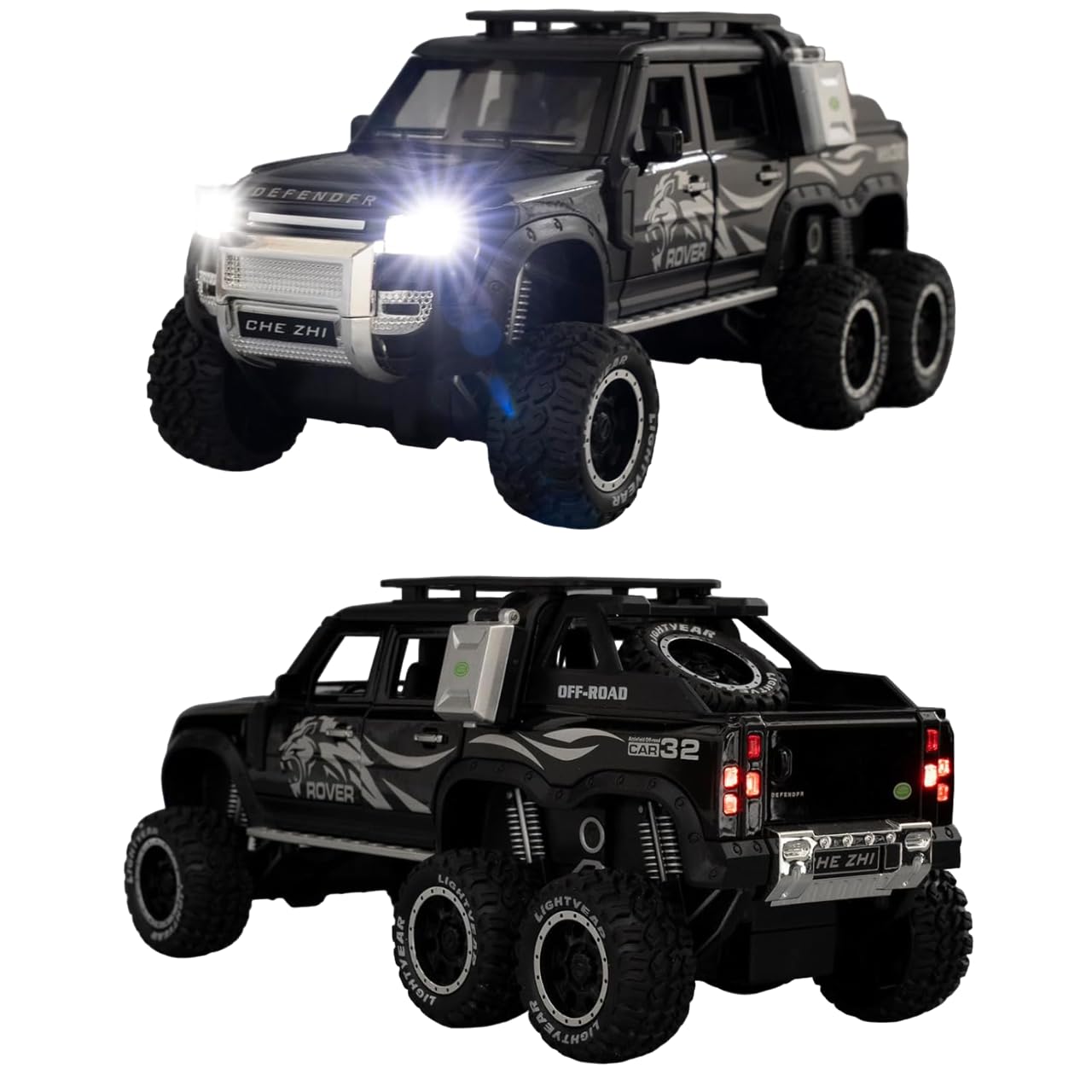 BIG SIZE LAND ROVER DEFENDER GUARD 6X6 1:24 DIECAST METAL PULLBACK TOY CAR WITH OPENABLE DOORS & LIGHT, MUSIC BOYS CAR FOR KIDS BEST TOYS GIFTS TOYS FOR KIDS [SIZE:-20CM*9.5CM*5CM]【 MULTICOLOR 】