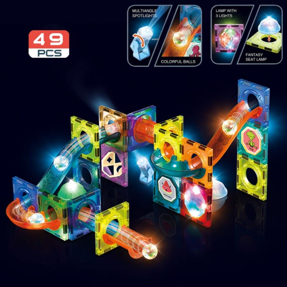 49Pcs Pcs Light Magnetic Tiles Large Building Blocks Steam Educational Marble Run Stem Toys Puzzle Great Learning Creativity & Brain Development (Light Magnetic Block 49 Pcs)