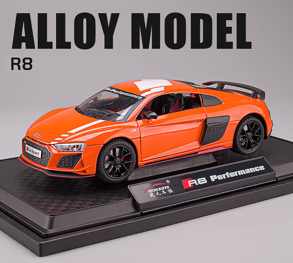 BIG SIZE AUDI R8 V10 1:24 DIECAST METAL PULLBACK TOY CAR WITH OPENABLE DOORS & LIGHT, MUSIC BOYS CAR FOR KIDS BEST TOYS GIFTS TOYS FOR KIDS [SIZE:-20CM*8.6CM*4.5CM]【 MULTICOLOR 】