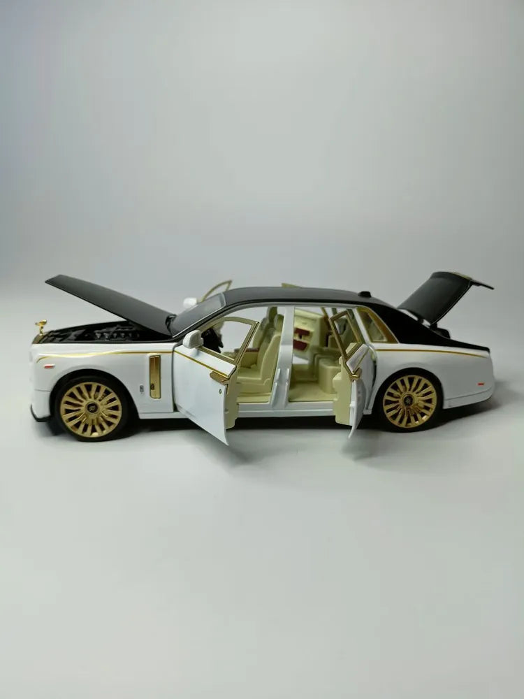 BIG SIZE ROLLS ROYCE PHANTOM - LUX GOLD 1:24 DIECAST METAL PULLBACK TOY SUN RUP CAR WITH OPENABLE DOORS & LIGHT, MUSIC BOYS CAR FOR KIDS BEST TOYS GIFTS TOYS FOR KIDS [SIZE:-21CM*8CM*5CM]【 MULTICOLOR 】