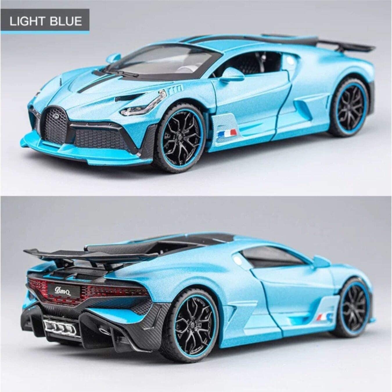 Bugatti 1:32 Diecast Scale Model Metal Pull Back with Openable Doors & Light, Music Toy Vehicle for Kids