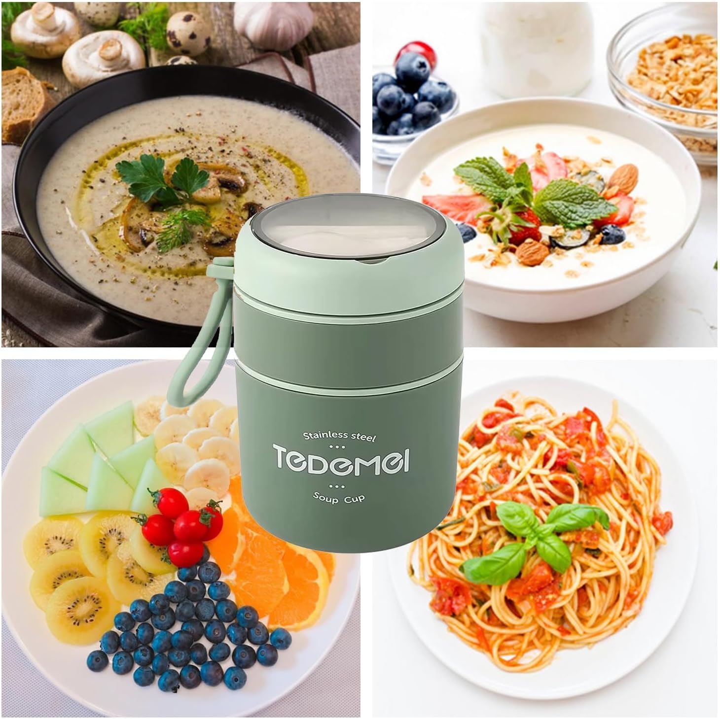 2 Container Portable Thermal Lunch Box with Stainless Steel