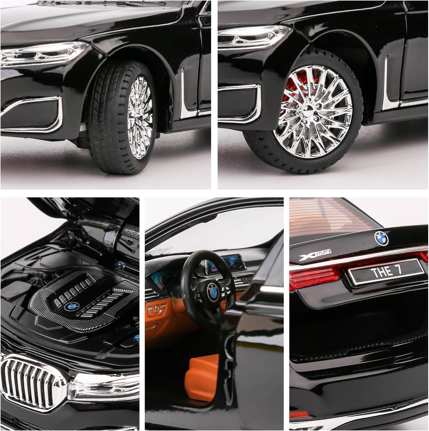 BMW 760Li Big 1:24 Diecast Scale Model Metal Pull Back with Openable Doors & Light, Music Toy Vehicle for Kids [SIZE:-21 CM*9CM*8.5CM]【 MULTICOLOR 】