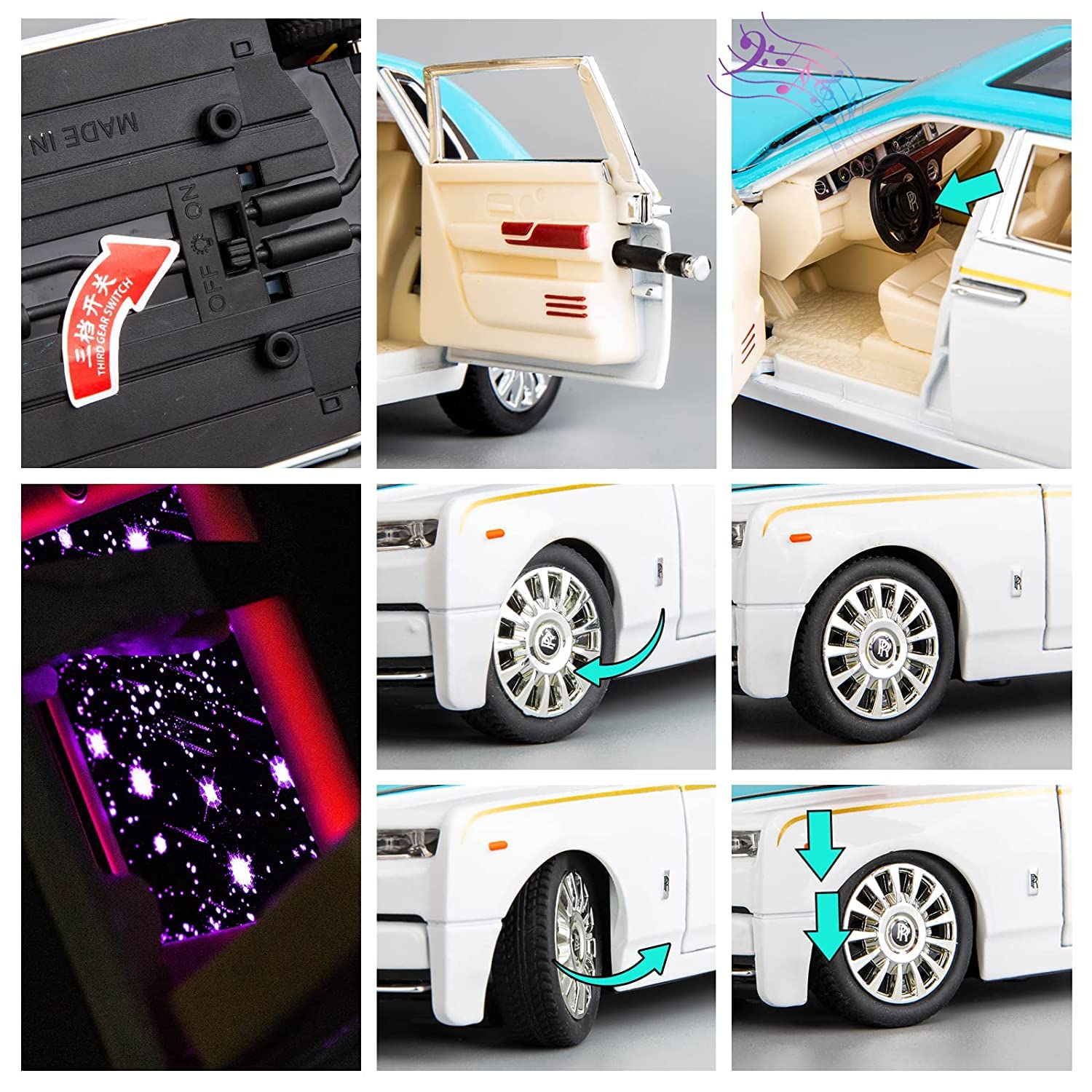 ROLLS ROYCE PHANTOM BIG SIZE 1:24 DIECAST SCALE MODEL METAL PULL BACK WITH OPENABLE DOORS & LIGHT, MUSIC TOY VEHICLE FOR KIDS [SIZE:-21 CM*9CM*8.5CM]【 MULTICOLOR 】