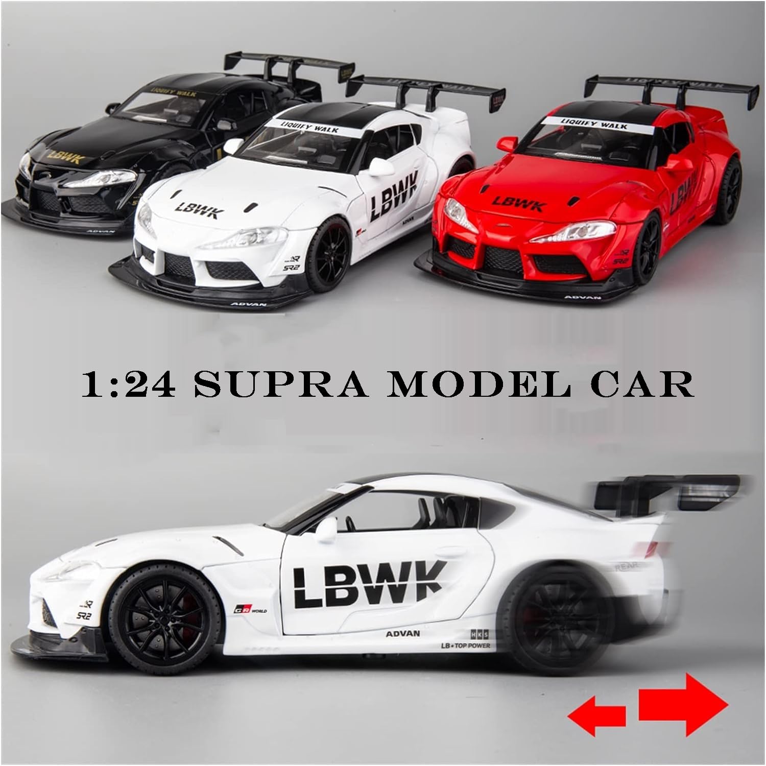 TOYOTA SUPRA GR LBWK 1:24 DIECAST METAL PULLBACK TOY CAR WITH OPENABLE DOORS & LIGHT, MUSIC BOYS CAR FOR KIDS BEST TOYS GIFTS TOYS FOR KIDS [SIZE:-22CM*9CM*7CM]【 MULTICOLOR 】