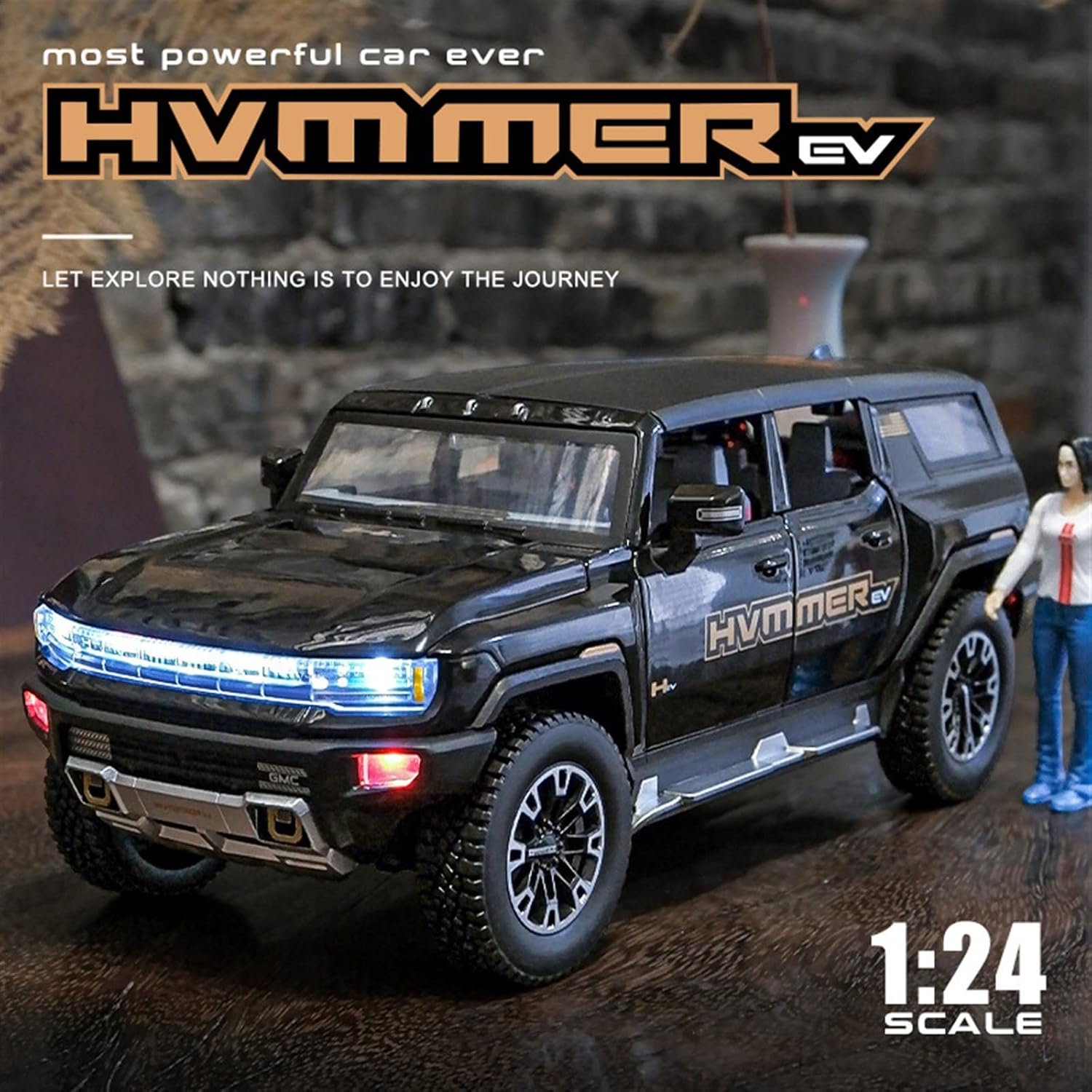 HUMMER EV 1:24 DIECAST METAL PULLBACK TOY CAR WITH OPENABLE DOORS & LIGHT, MUSIC BOYS CAR FOR KIDS BEST TOYS GIFTS TOYS FOR KIDS [SIZE:-22CM*8.4CM*7.9CM]【 MULTICOLOR 】