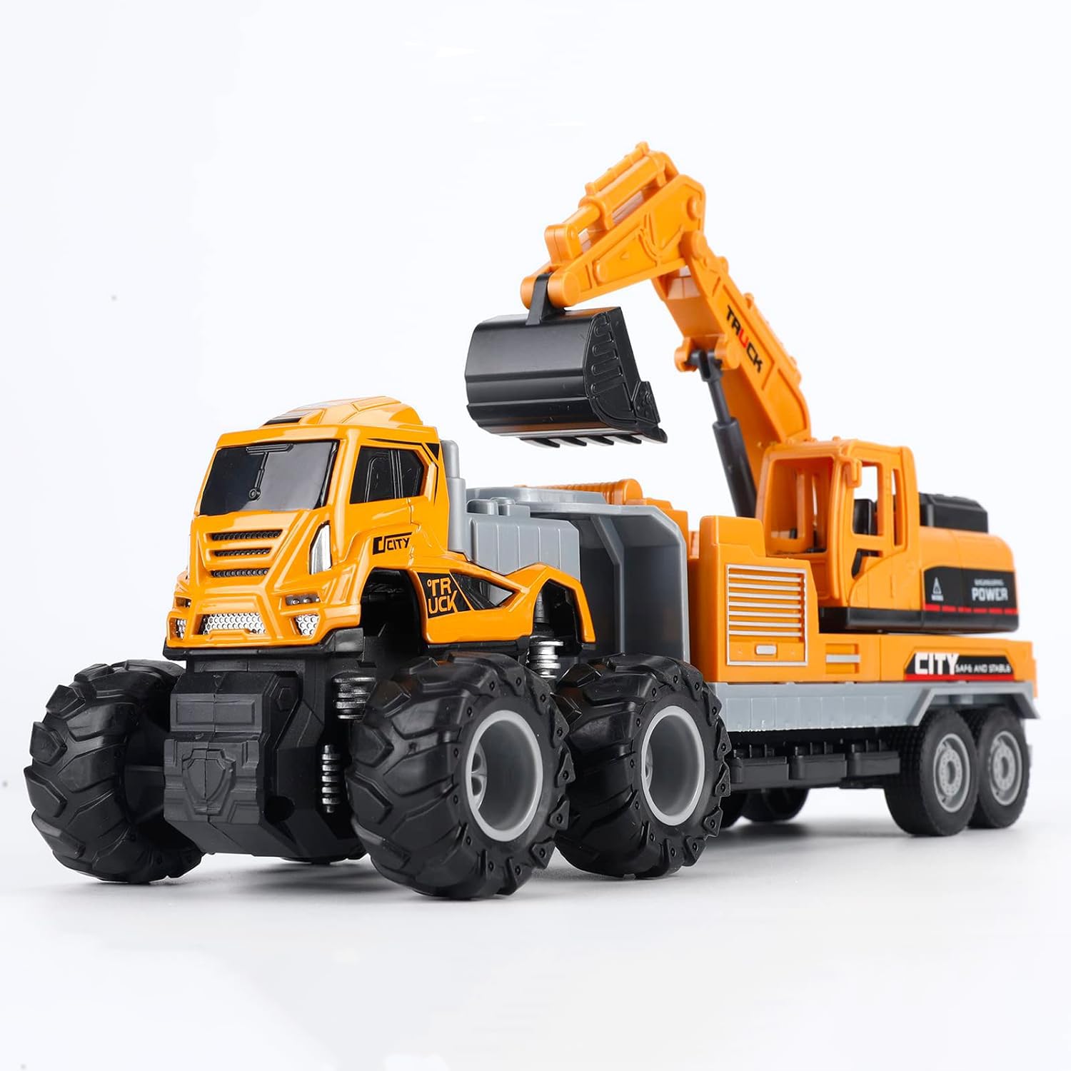 Excavator Toy Metal Head Bulldozer Long Crane Truck Friction Powered Engineering Vehicle Model Construction Toy for 2 3 4 5 Years Old Boy and Girl