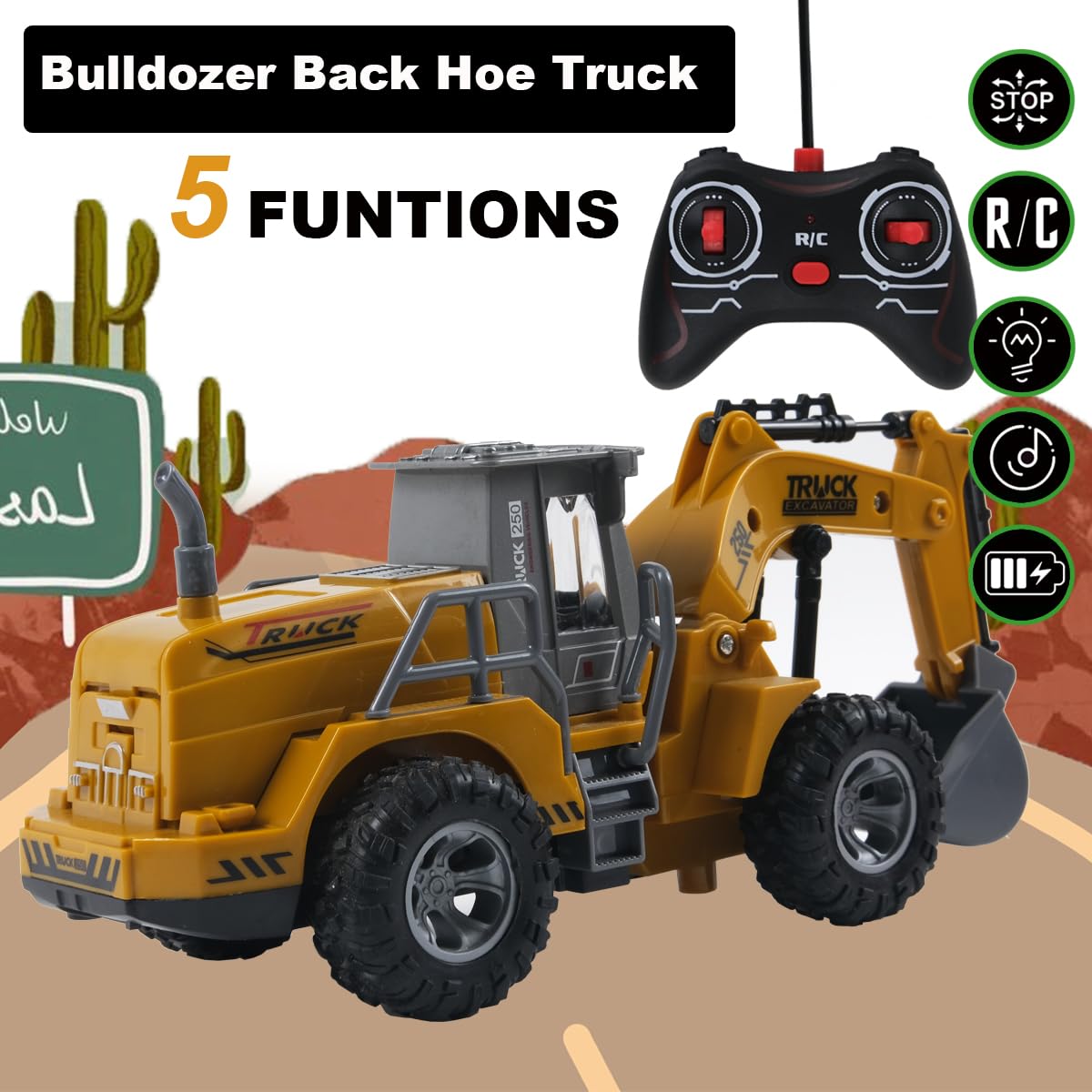 5CH FUNCTIONAL RC EXCAVATOR, REMOTE CONTROL CONSTRUCTION VEHICLES WITH LIGHTS, REMOTE CONTROL EXCAVATOR FOR KIDS