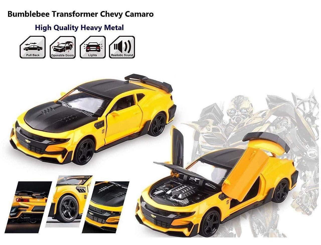 1:24 Die-Cast Bumblebee Pullback Toy Car For Kids Best Gifts Vehicle Toys For Kids Sound And Light Pull Back Cars Toys (Multicolor, Pack Of: 1)