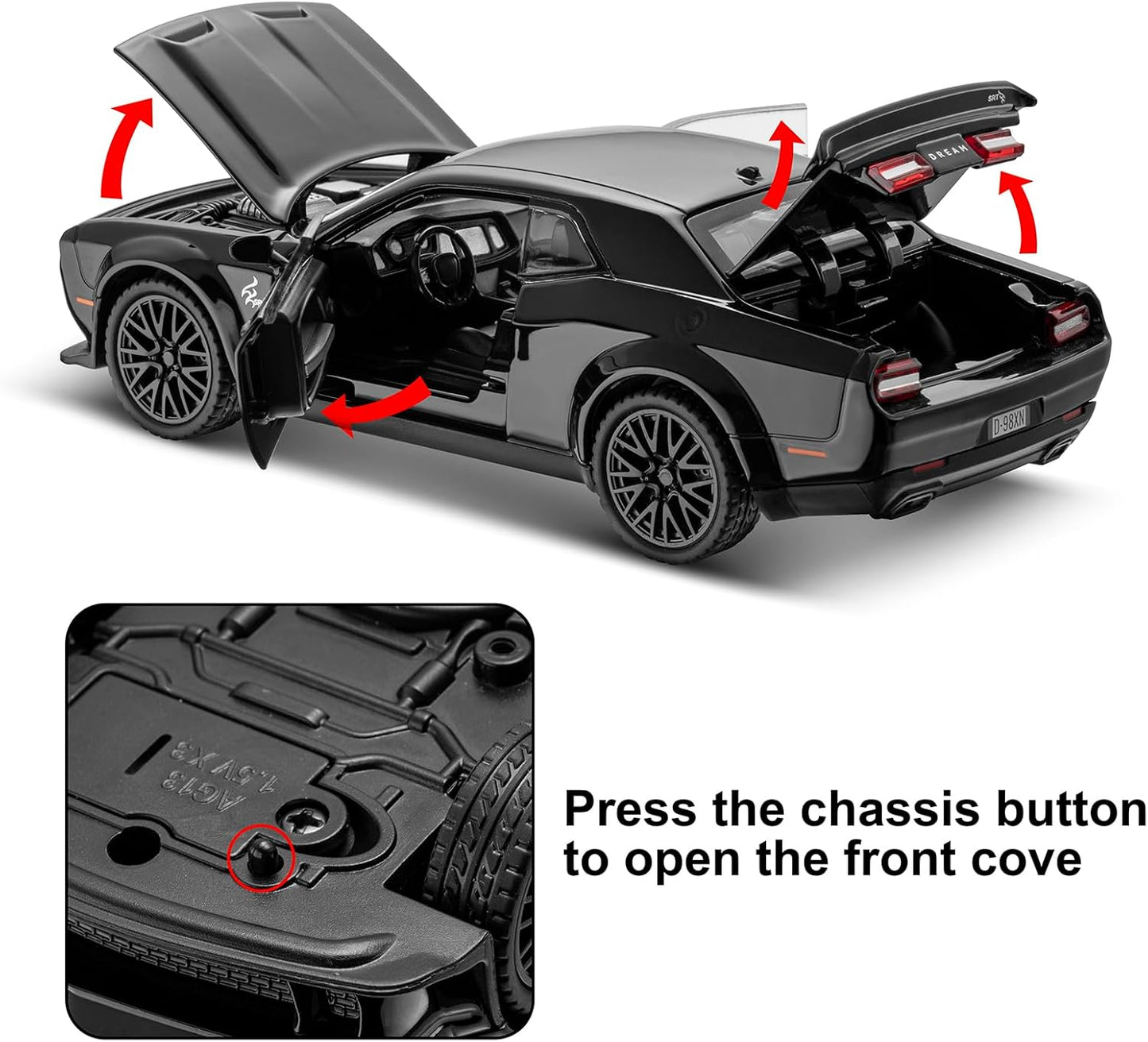 Dodge Challenger Hellcat Scale Model Diecast Metal Car - All Size