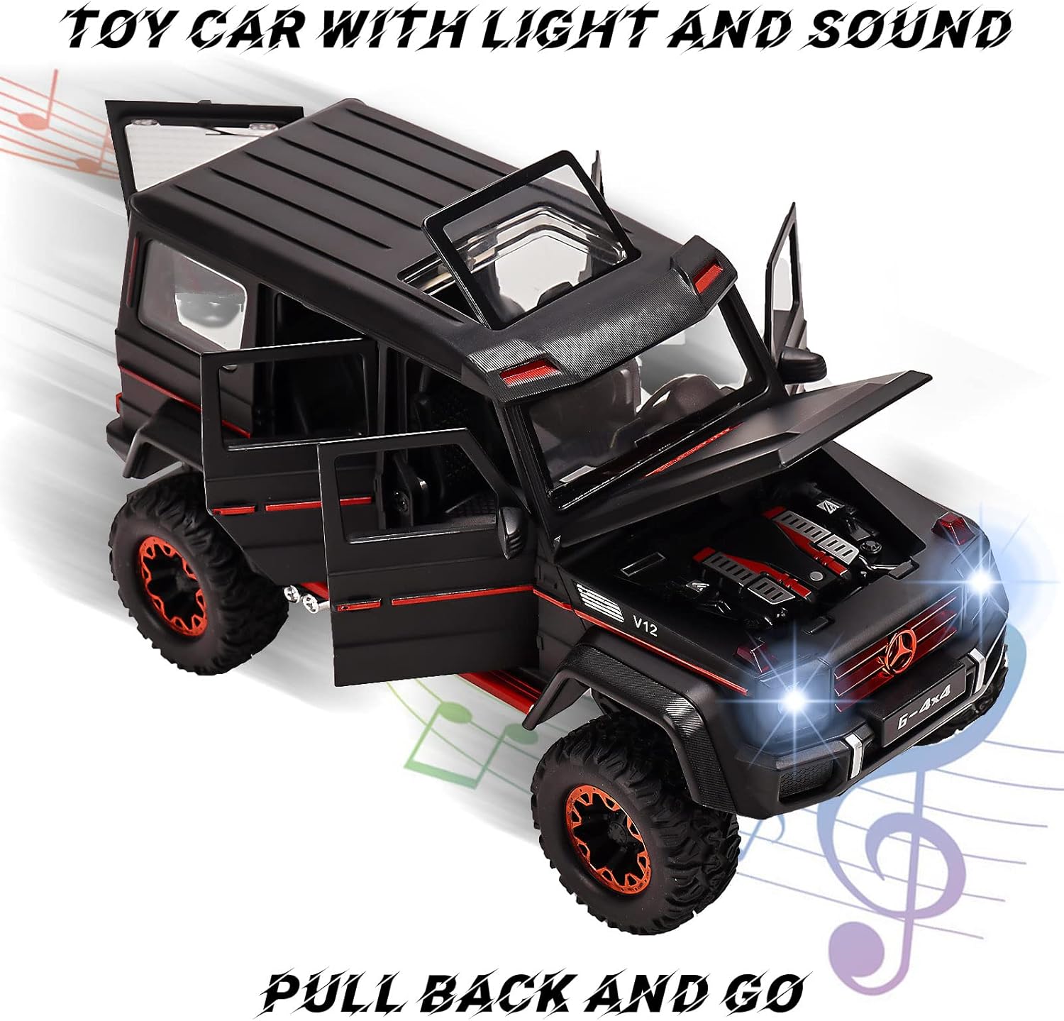 BIG SIZE MERCEDES AMG G500 4X4 1:24 DIECAST METAL PULLBACK TOY CAR WITH OPENABLE DOORS & LIGHT, MUSIC BOYS CAR FOR KIDS BEST TOYS GIFTS TOYS FOR KIDS [SIZE:-21CM*11CM*10.5CM]【 MULTICOLOR 】