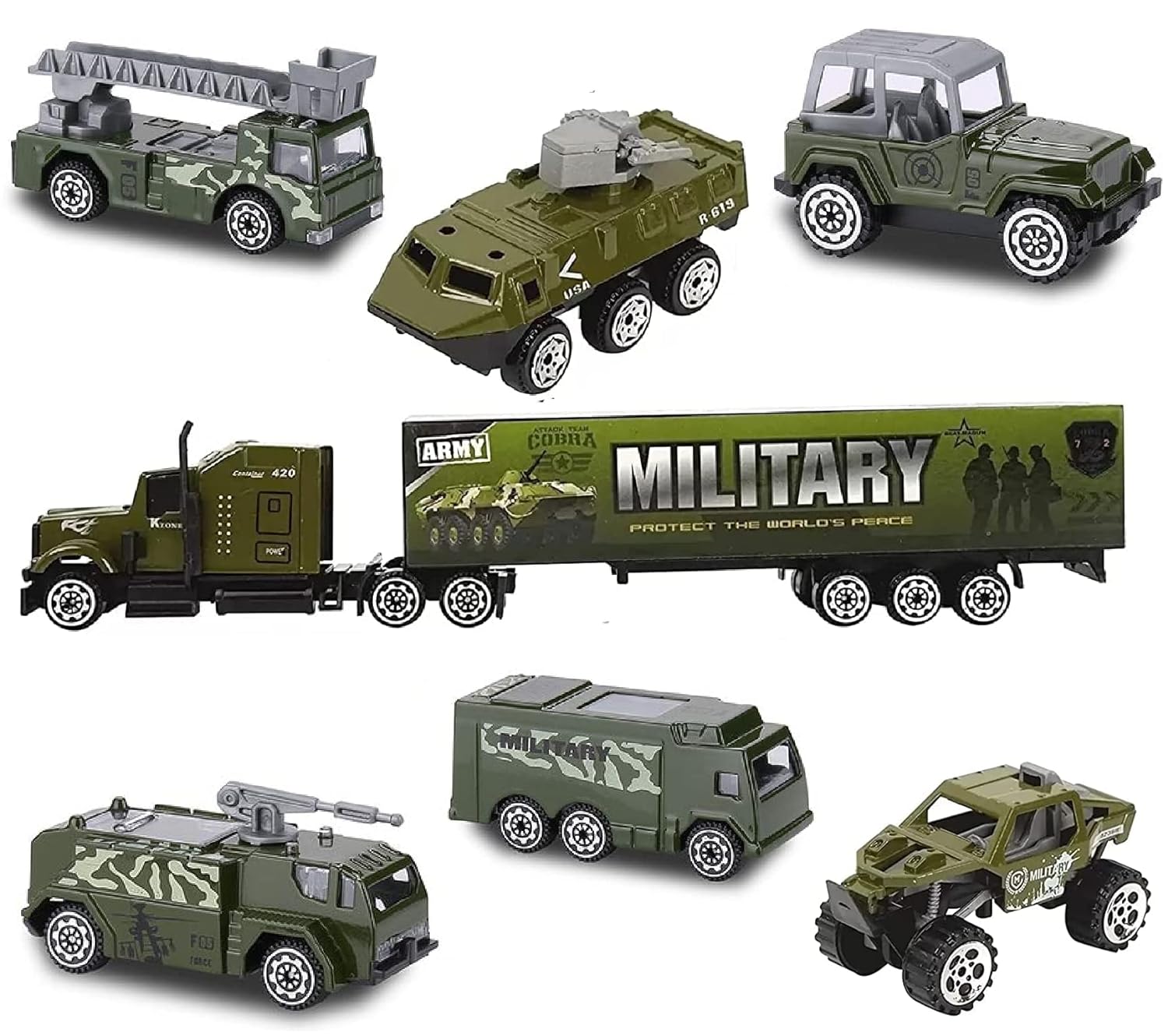 Military Army Truck Vehicle Toy Set Mini Scale Model Diecast Metalcar - All Size