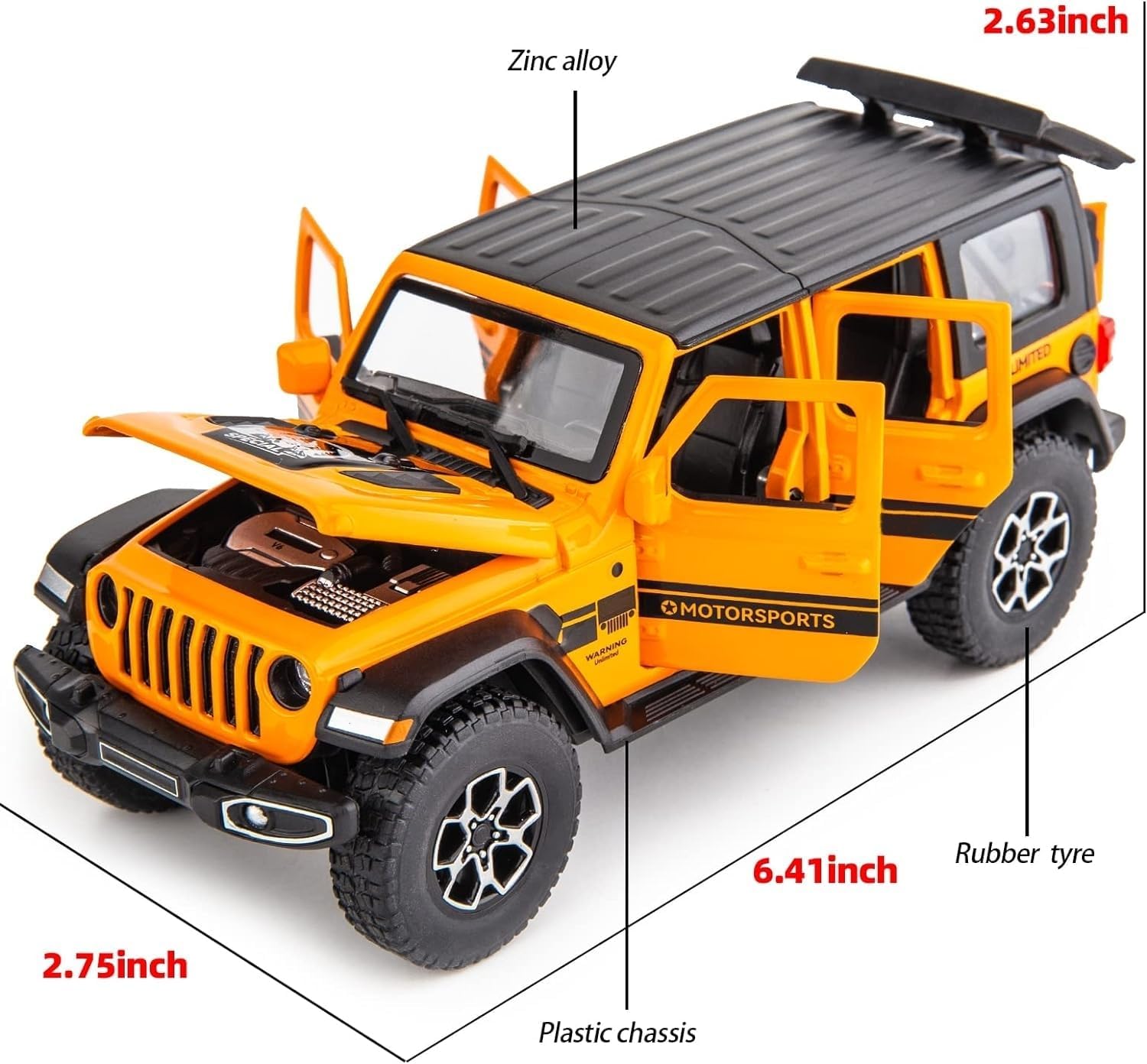 WRANGLER RUBICON THAR JEEP DIECAST METAL PULLBACK TOY CAR WITH OPENABLE DOORS & LIGHT, MUSIC BOYS CAR FOR KIDS BEST TOYS GIFTS TOYS FOR KIDS [SIZE:-17CM*7CM*6.8CM]【 MULTICOLOR 】