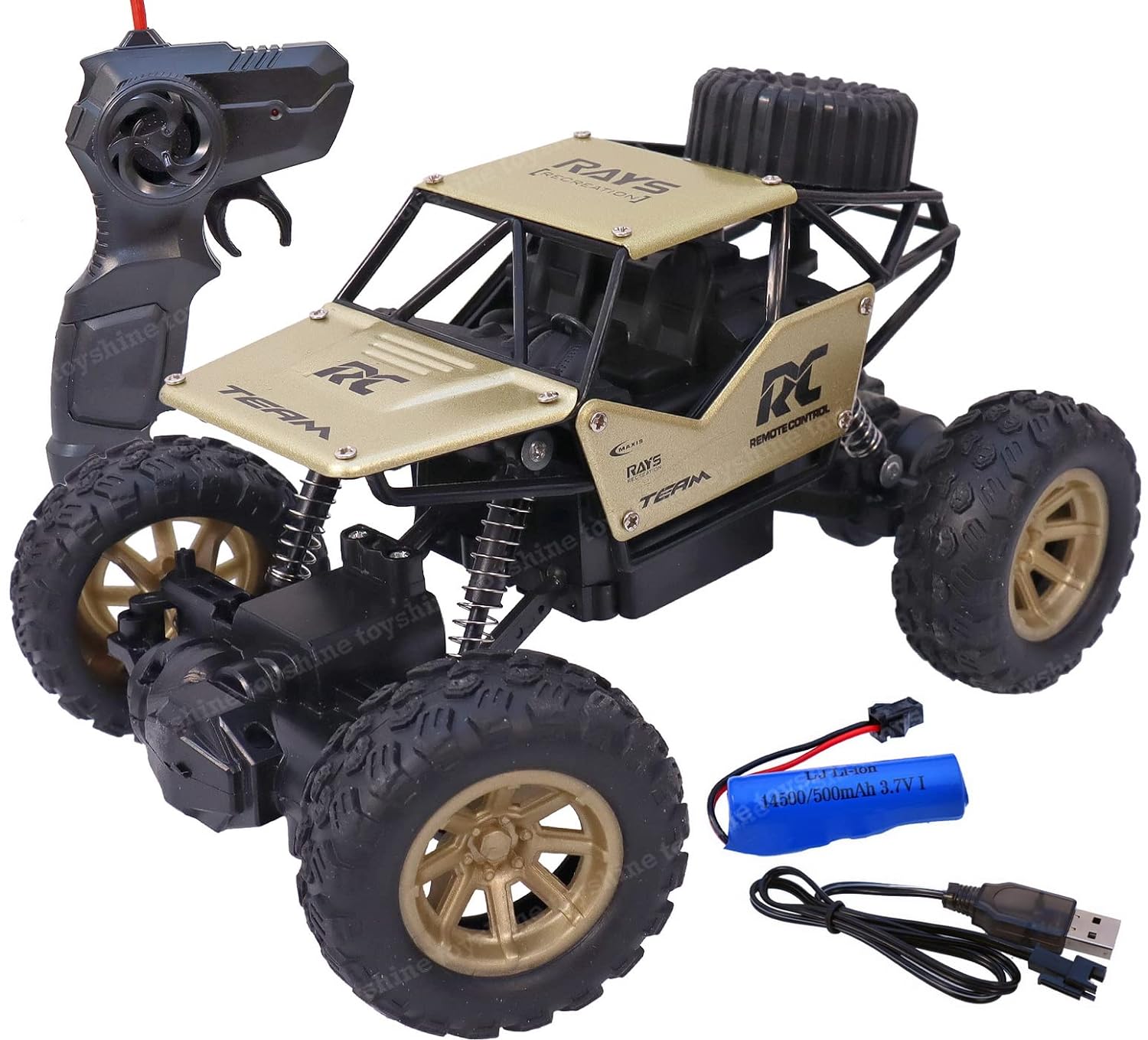 Mini Alloy Dirt Drift Remote Controlled Rock Car RC Monster Truck, with Gun Remote, 1:18 Scale 2.4 Ghz, Golden