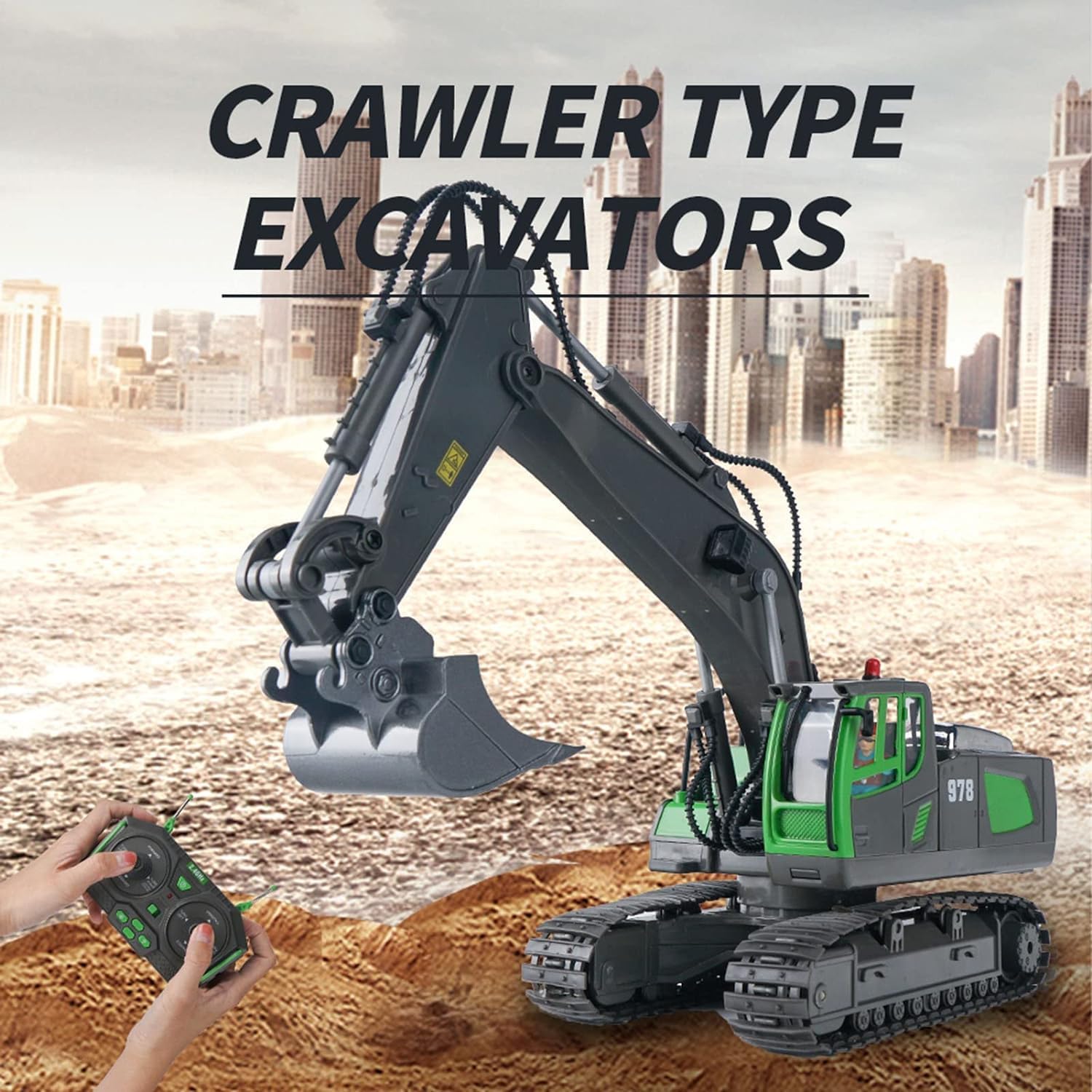 HUI NA Remote Control Excavator Toy 1:18 with 11 Channels/Lights/Sounds/Auto Demo/360° Rotation, 2.4Ghz Rc Construction Vehicles for Boys 8 Years Old Kids...