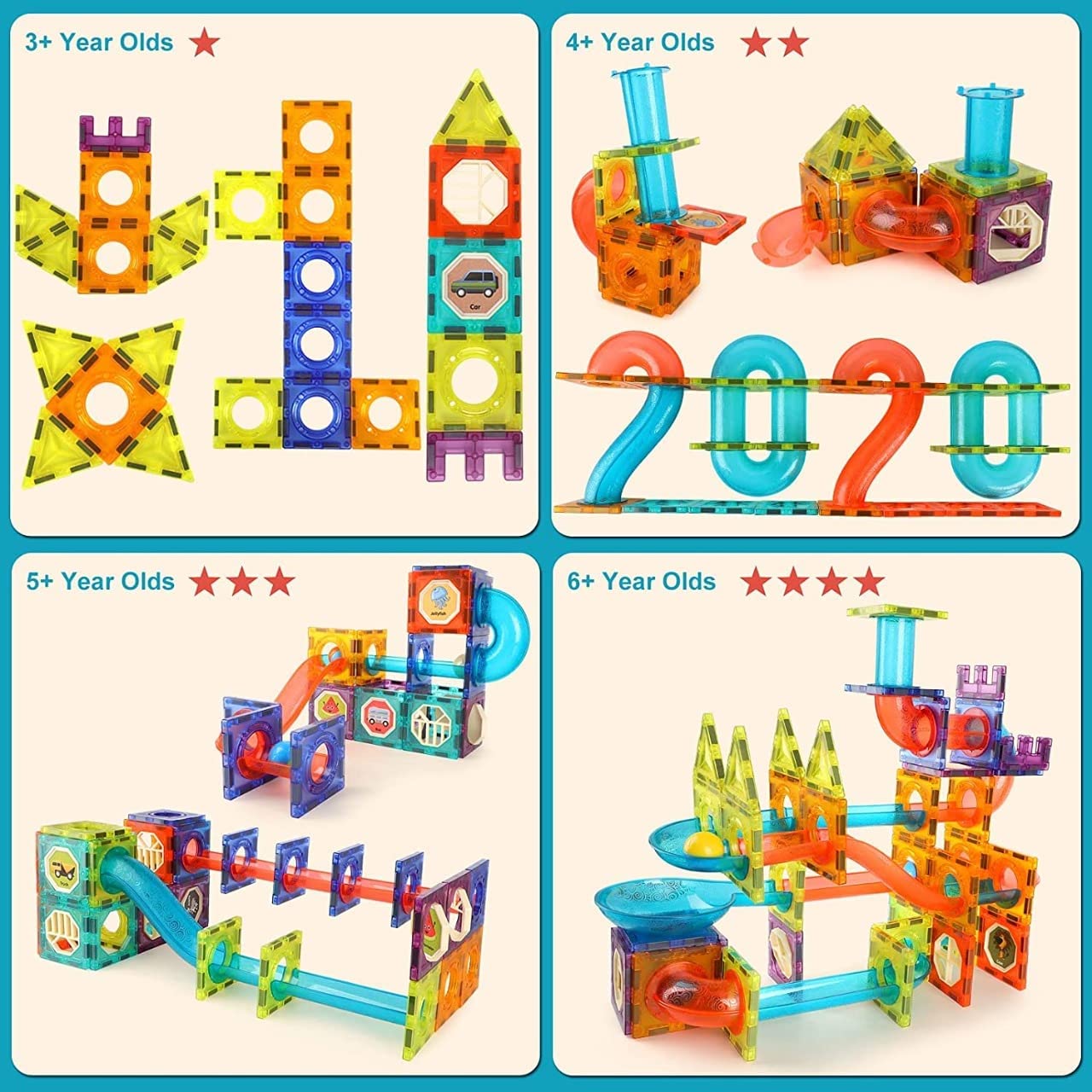 49Pcs Pcs Light Magnetic Tiles Large Building Blocks Steam Educational Marble Run Stem Toys Puzzle Great Learning Creativity & Brain Development (Light Magnetic Block 49 Pcs)