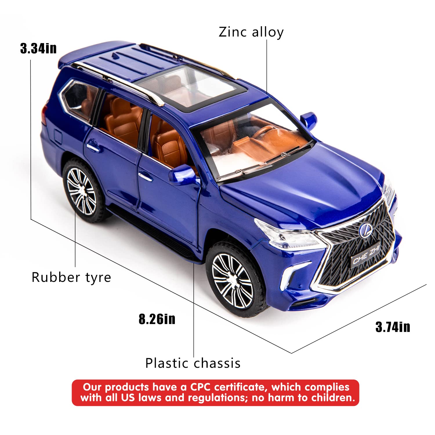 BIG SIZE LEXUS LX570 1:24 DIECAST METAL PULLBACK TOY CAR WITH OPENABLE DOORS & LIGHT, MUSIC BOYS CAR FOR KIDS BEST TOYS GIFTS TOYS FOR KIDS [SIZE:-21CM*9.5CM*8.4CM]【 MULTICOLOR 】