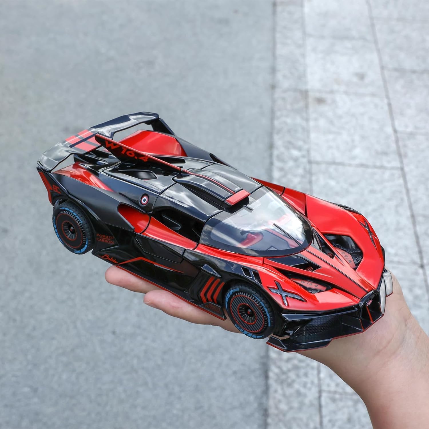 BIG SIZE BUGATTI BOLIDE 1:24 DIECAST METAL PULLBACK TOY CAR WITH OPENABLE DOORS & LIGHT, MUSIC BOYS CAR FOR KIDS BEST TOYS GIFTS TOYS FOR KIDS [SIZE:-21.5CM*9.8CM*5CM]【 MULTICOLOR 】