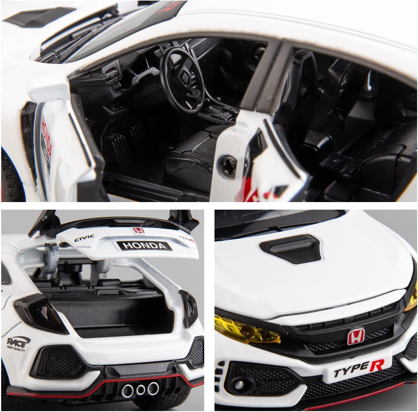 HONDA CIVIC TYPE-R 1:32 DIECAST METAL PULLBACK TOY CAR WITH OPENABLE DOORS & LIGHT, MUSIC BOYS CAR FOR KIDS BEST TOYS GIFTS TOYS FOR KIDS [SIZE:-15CM*6CM*4.5CM]【 MULTICOLOR 】