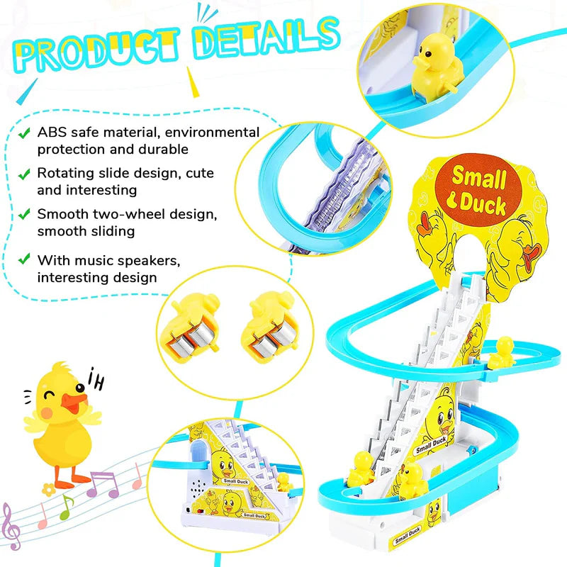 3 Slide Toy, Funny Automatic Stair-Climbing Ducklings Cartoon Race Track Set Little Lovely Slide Escalator with Lights and Music [ 3 Duck Included ]