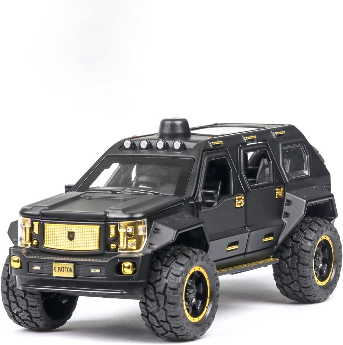 BIG SIZE G-PATTON 1:24 DIECAST METAL PULLBACK TOY CAR WITH OPENABLE DOORS & LIGHT, MUSIC BOYS CAR FOR KIDS BEST TOYS GIFTS TOYS FOR KIDS [SIZE:-19.6CM*8.3CM*8.3CM]【 MULTICOLOR 】