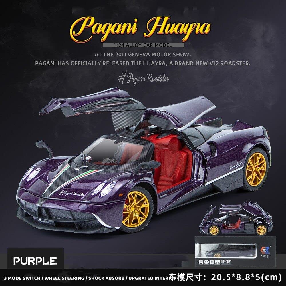 PAGANI HUAYRA 1/24 DIECAST  METAL PULL BACK DIECAST CAR WITH OPENABLE DOOR AND SOUND LIGHT, GIFTS TOYS FOR KIDS【 MULTICOLOR 】[SIZE : 20.5CM* 8.8CM*5CM]