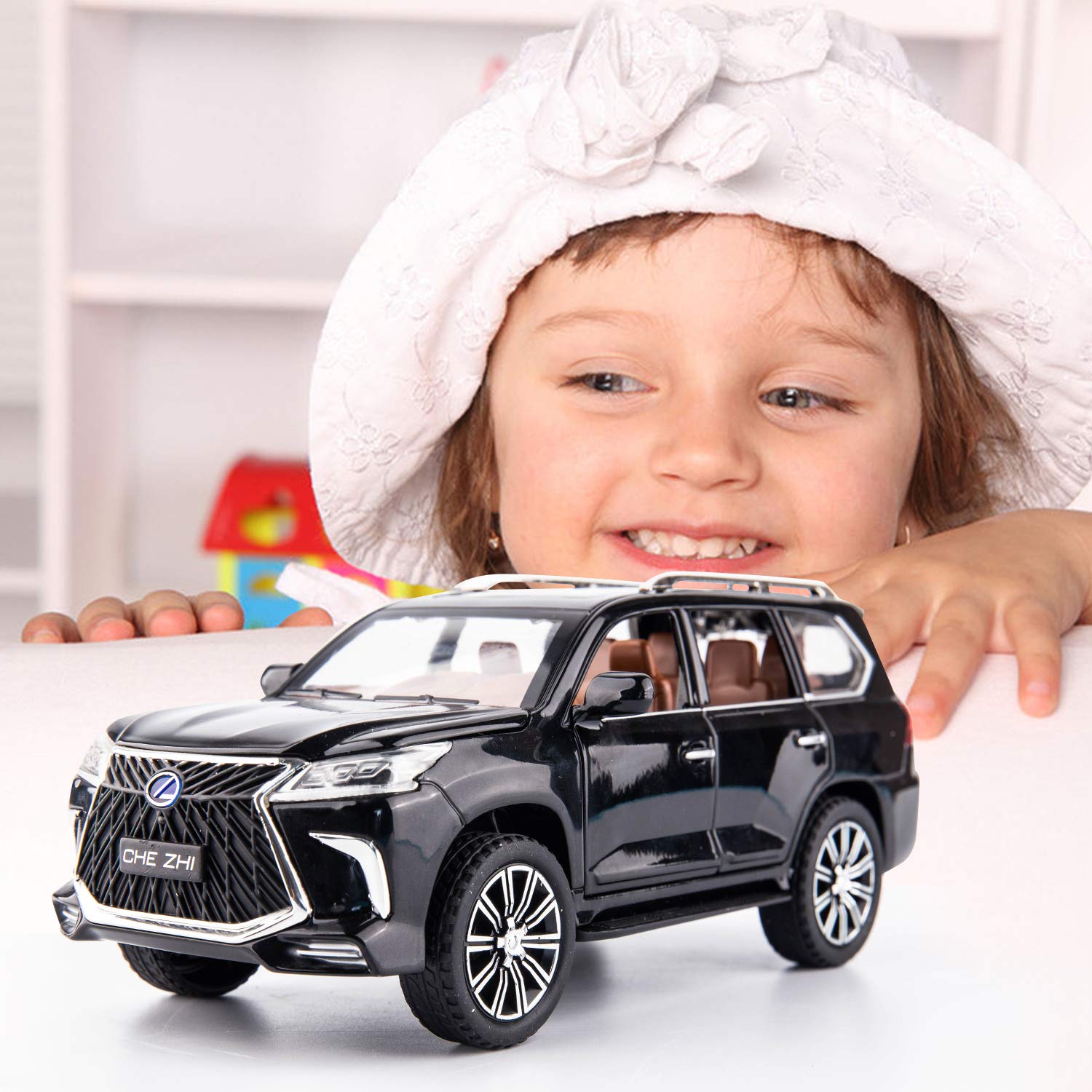 BIG SIZE LEXUS LX570 1:24 DIECAST METAL PULLBACK TOY CAR WITH OPENABLE DOORS & LIGHT, MUSIC BOYS CAR FOR KIDS BEST TOYS GIFTS TOYS FOR KIDS [SIZE:-21CM*9.5CM*8.4CM]【 MULTICOLOR 】